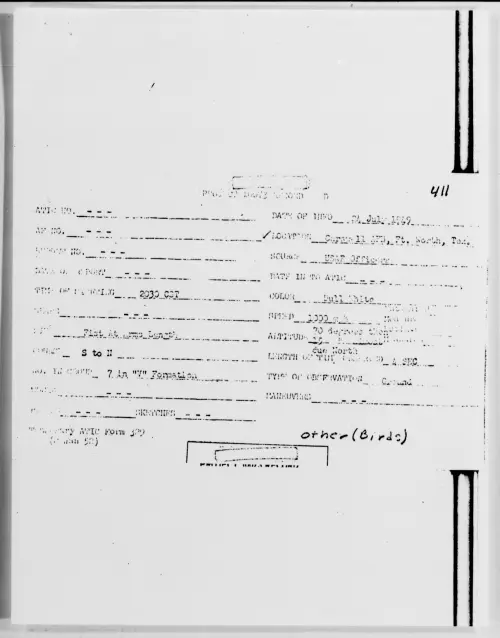 First page of Carawell AFB, Ft. Worth, Tex., July 1949 - Incident Number: 411