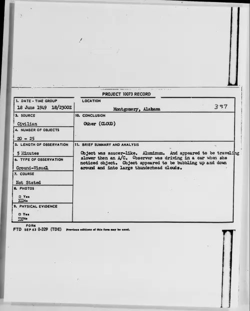 First page of Montgomery, Alabama, June 1949 - Incident Number: 397