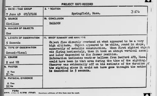 First page of Springfield, Mass., June 1949 - Incident Number: 356
