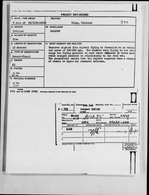 First page of Tioga, Colorado, June 1949 - Incident Number: 370