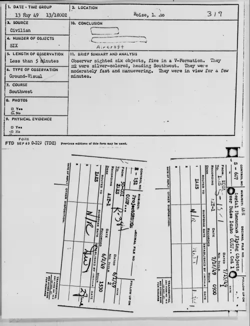 First page of Boise, Idaho, May 1949 - Incident Number: 319