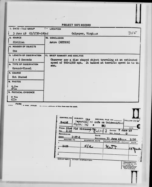 First page of Culpaper, Virginia, June 1949 - Incident Number: 355