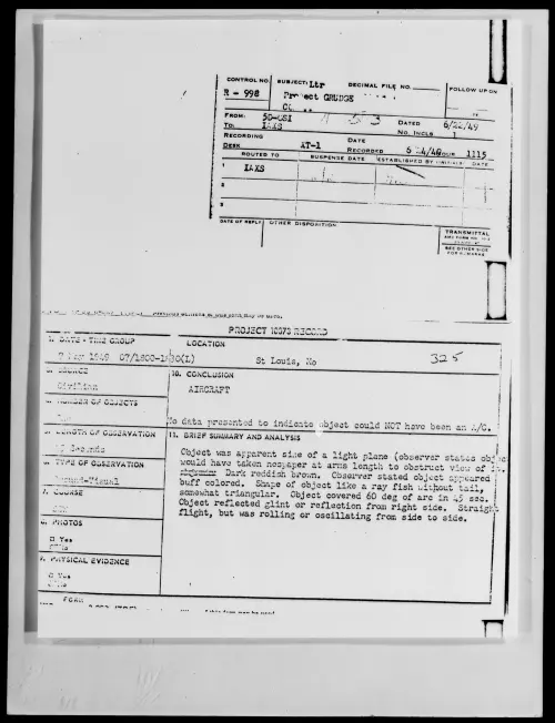 First page of St Louis, Mo, May 1949 - Incident Number: 325