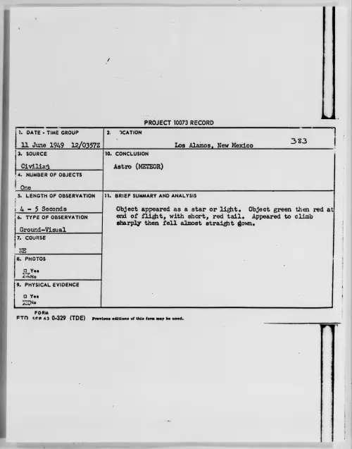 First page of Los Alamos, New Mexico, June 1949 - Incident Number: 383