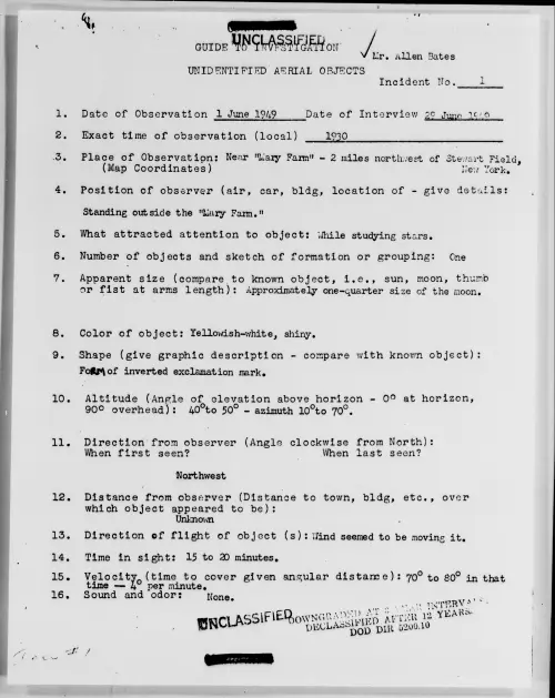 First page of Stewrt Field, New York, June 1949 - Incident Number: 1