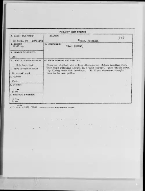 First page of Homer, Michigan, April 1949 - Incident Number: 313