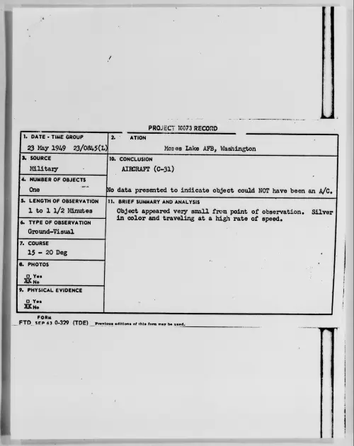 First page of Moses Lake AFB, Washington, May 1949