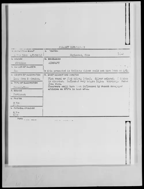 First page of Maplewood, Ohio, May 1949 - Incident Number: 310