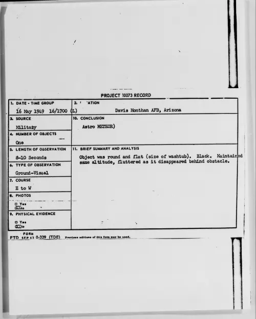 First page of Davis Monthan AFB, Arizona, May 1949
