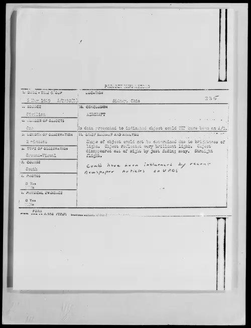 First page of Sidney, Ohio, May 1949 - Incident Number: 335