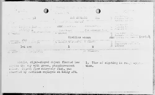 First page of SAN ANTONIO TEX, [ILLEGIBLE] 1952 - Incident Number: [ILLEGIBLE]