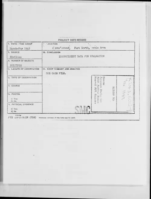 First page of Camp Hood, Fort Worth, Texas Area, March 1949