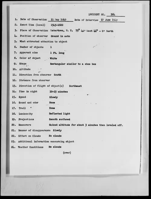 First page of Watertown, N.Y., May 1949 - Incident Number: 324