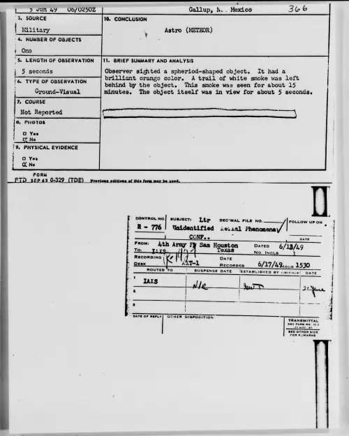 First page of Gallup, New Mexico, June 1949 - Incident Number: 366