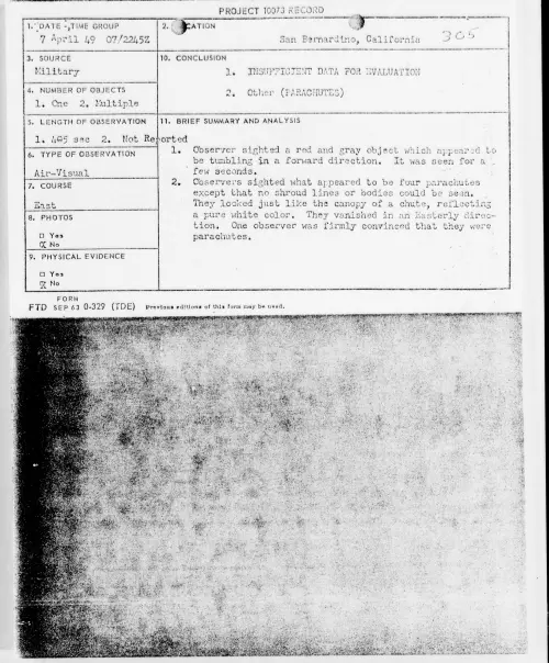 First page of San Bernardino, California, April 1949 - Incident Number: 305