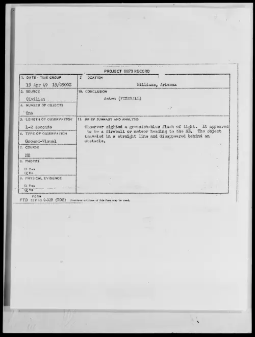 First page of Williams, Arizona, April 1949