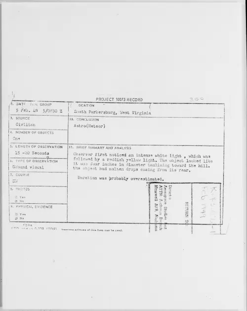 First page of South Parkersburg, West Virginia, February 1949 - Incident Number: 300