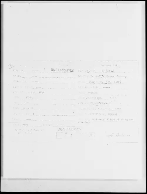 First page of Fursten Feldbruck, Germany, November 1948 - Incident Number: 222