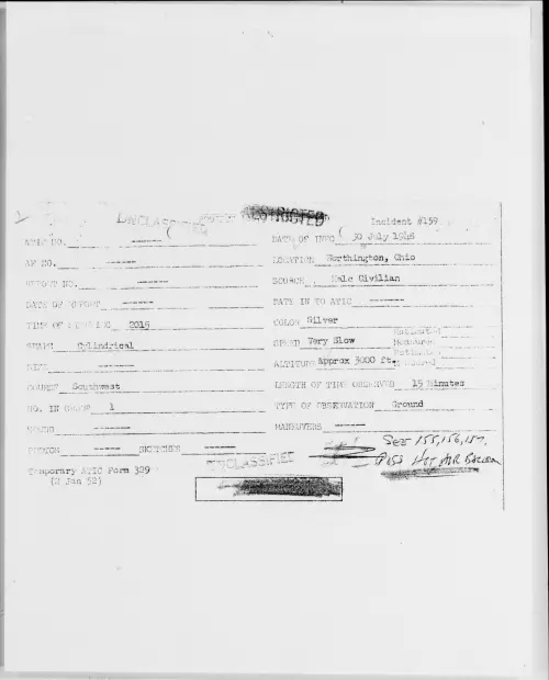 First page of Worthington, Ohio, July 1948 - Incident Number: 159
