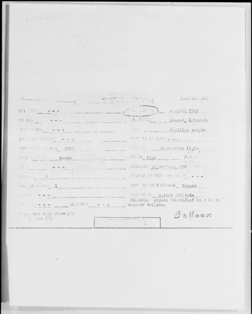 First page of Denver, Colorado, April 1949 - Incident Number: 282