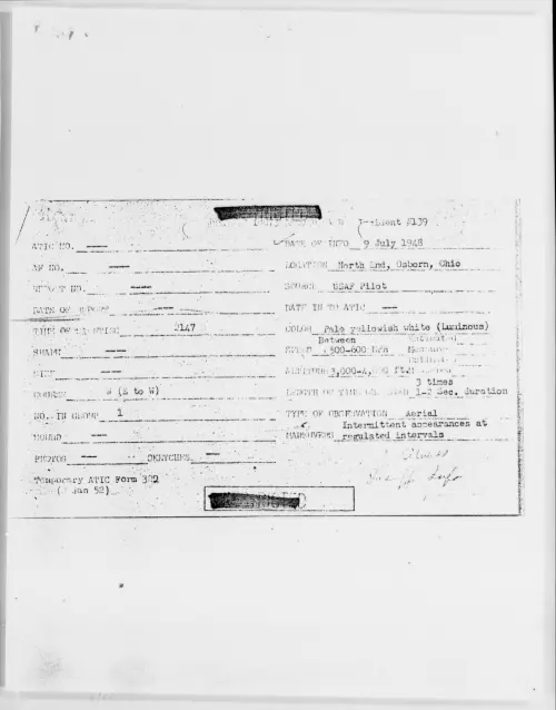 First page of North End, Osborn, Ohio, July 1948 - Incident Number: 139