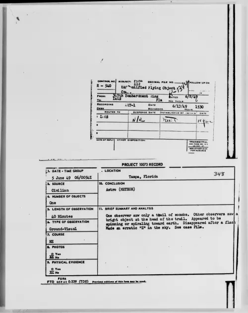 First page of Tampa, Florida, June 1949 - Incident Number: 348