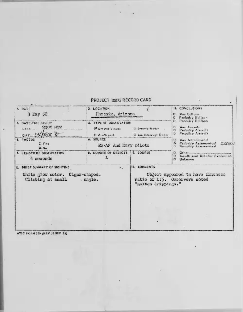 First page of Pheonix, Arizona, May 1952