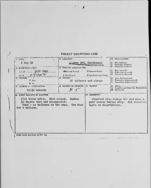 First page of George AFB, California, May 1952