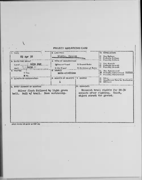 First page of Hinkle, Oregon, April 1952
