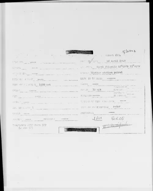 First page of North Atlantic 62 DEG 00'N 33 DEG 00'W, April 1948 - Incident Number: 124