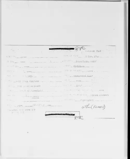 First page of Bakersfield, Calif, March 1948 - Incident Number: 109