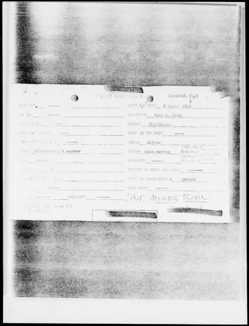First page of Ashley, Ohio, April 1948 - Incident Number: [ILLEGIBLE]