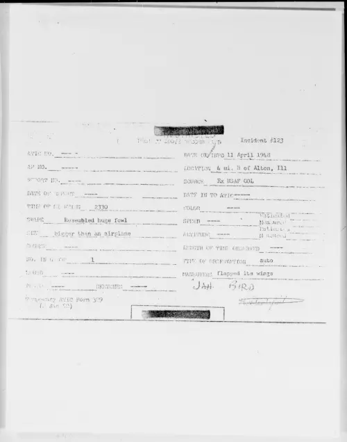 First page of 4 Mi. N Of Alton, Ill, April 1948 - Incident Number: 123