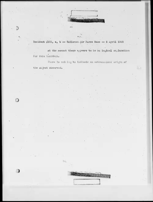 First page of Holloman AFB, N.M., April 1948 - Incident Number: 122