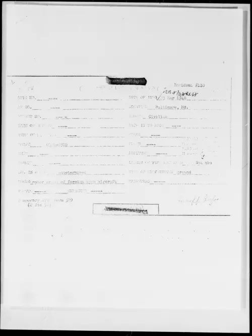 First page of Baltimore, Md., March 1948 - Incident Number: 110