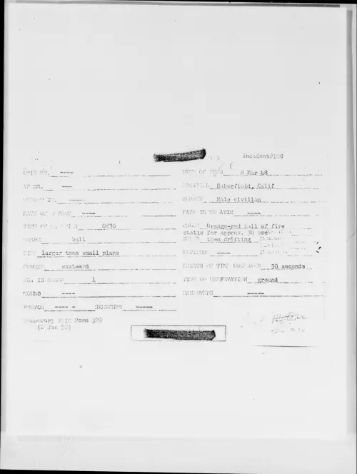 First page of Bakersfield, Calif, March 1948 - Incident Number: 108