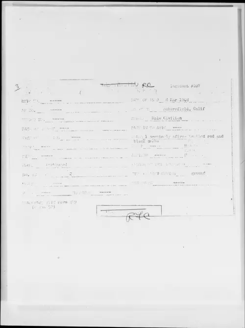First page of Bakersfield, Calif, March 1948 - Incident Number: 107
