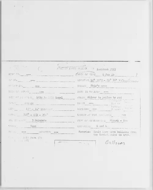 First page of 12 Deg 30'N - 81 Deg 10'W Carribean, February 1949 - Incident Number: 253