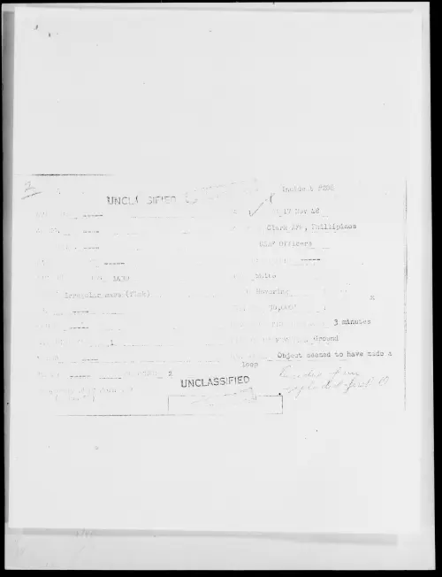 First page of Clark AFB, Phillipines, November 1948 - Incident Number: 208