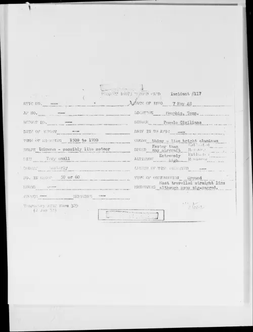 First page of Memphis, Tenn., May 1948 - Incident Number: 117