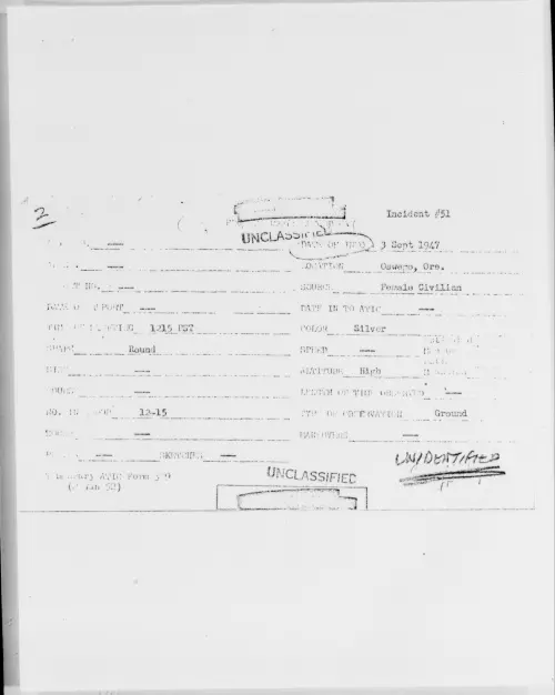 First page of Oswego, Ore., September 1947 - Incident Number: 51
