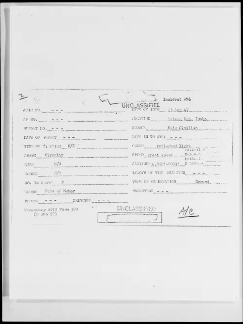 First page of Salmon Dam, Idaho, August 1947 - Incident Number: 76