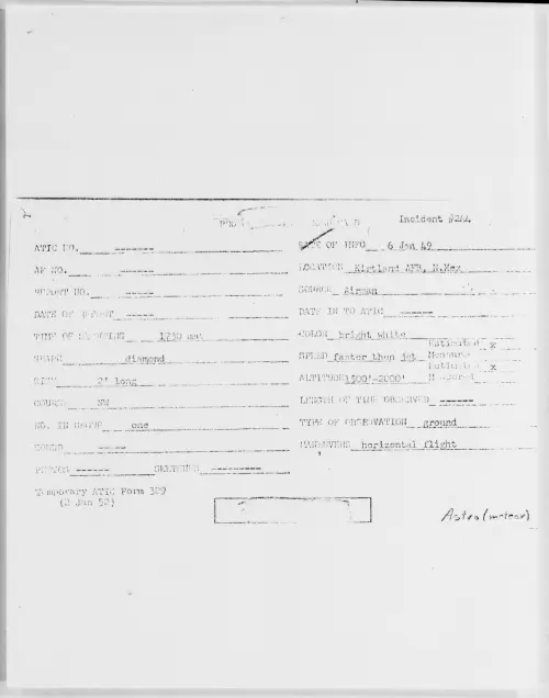 First page of Kirtland AFB, N. Mex, January 1949 - Incident Number: 244