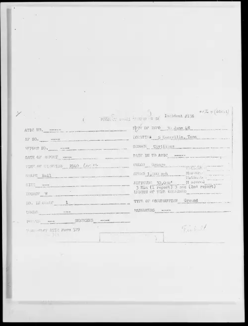 First page of S Knoxville, Tenn, June 1948 - Incident Number: 136