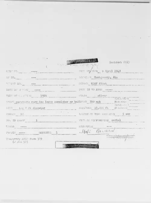 First page of Montgomery, Ala, April 1948 - Incident Number: 113