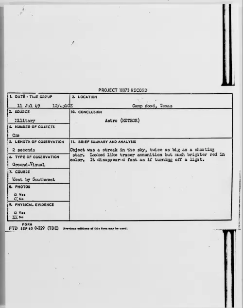First page of Camp Hood, Texas, July 1949