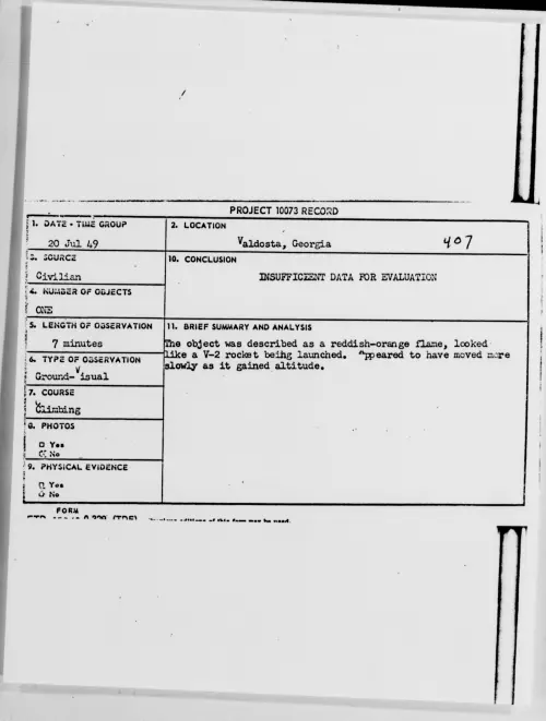 First page of Valdosta, Georgia, July 1949 - Incident Number: 407