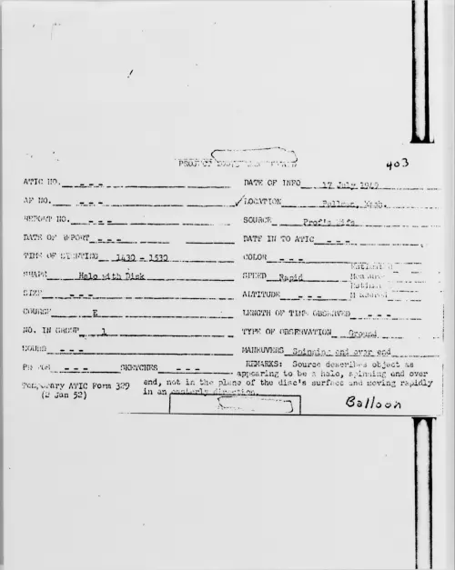 First page of Pullman, Wash., July 1949 - Incident Number: 403
