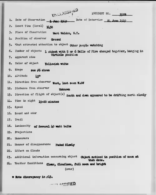 First page of West Walden, N.Y., June 1949 - Incident Number: 352