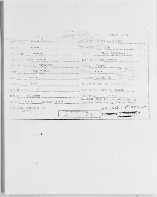 First page of Utah, April 1949 - Incident Number: 279